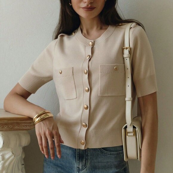 Button-Down Short Sleeve Cardigan - Picture 2 of 6